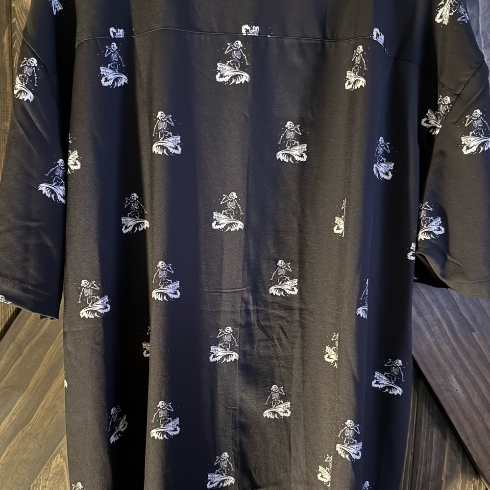 Black Skeleton Surfer Bamboo Style Button Down Men's 3XL Shirt​ - Picture 6 of 7